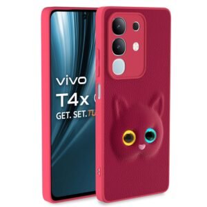 Pikkme Back Cover for Vivo T4x 5G / iQoo Z10x 5G / Vivo Y31 Pro 5G | Cute Cat Leather Finish | Soft TPU | Bumper Case for Girls (Pink)