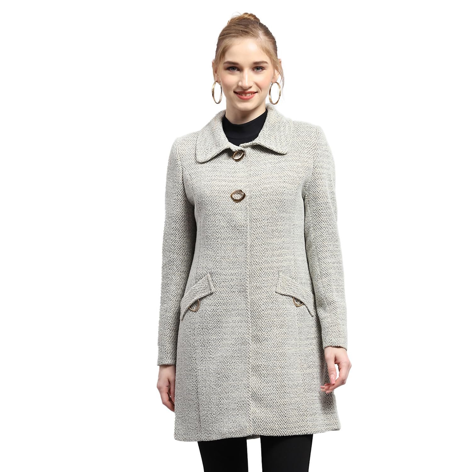 Monte Carlo Womens Self design Collared Neck Full Sleeve Coat (224067342)