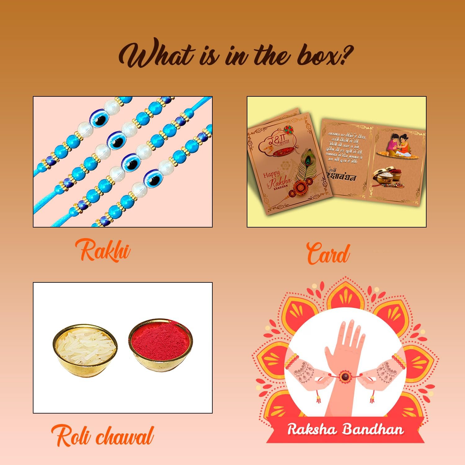 Rakhi Gift for Brother Evil Eye Rakhis Combo With Roli chawal and Rakshabandhan Greeting card (4EV) Set of 4 Rakhi - Image 6