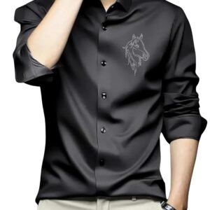 IndoPrimo Men’s Satin Shirt with Spread Collar Neck Line Solid Pattern Full Sleeves Regular Fit Western Style and Standard Length