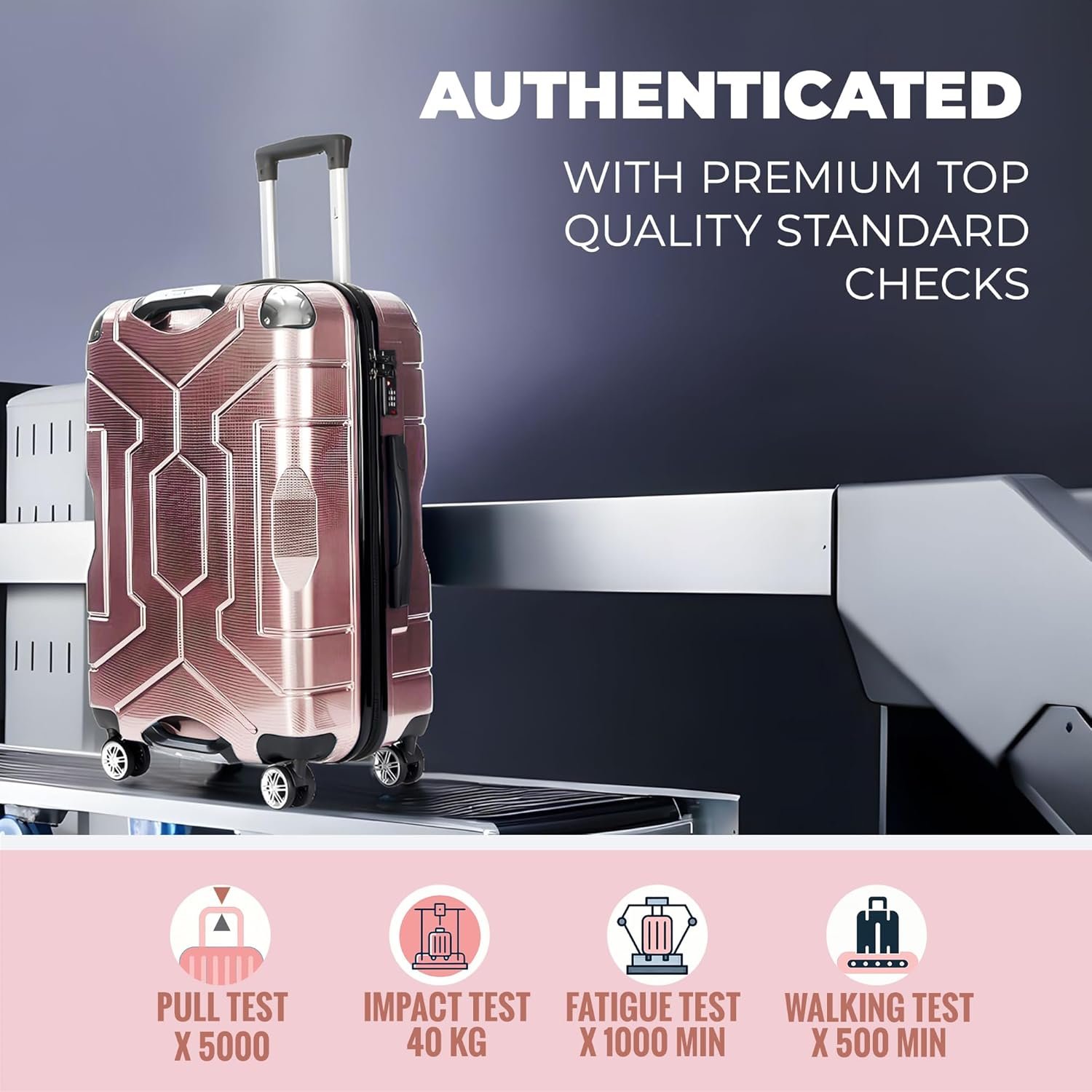 Story@Home Rose Gold Trolley Bags 2 PCs Small, Medium 20-24 inches Cabin-Check in Trolley Bags, ABS+PC, 360° Rotating Sturdy 8 Wheels, 3 Digit Lock, Bag for Travelling, 51-61 Cm - Image 7