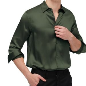 GRADUAL Satin Mens Dress Shirts Long Sleeve Formal Casual Business Shirts for Men Suit Shirt Button Down Regular Fit Party Wedding Stylish Shirt for Men