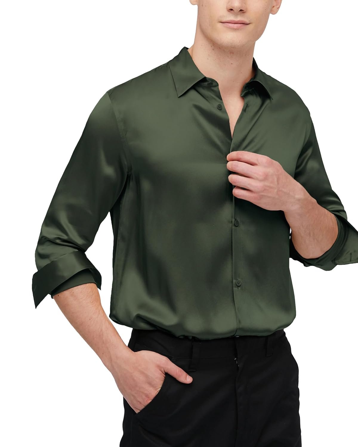 GRADUAL Satin Mens Dress Shirts Long Sleeve Formal Casual Business Shirts for Men Suit Shirt Button Down Regular Fit Party Wedding Stylish Shirt for Men