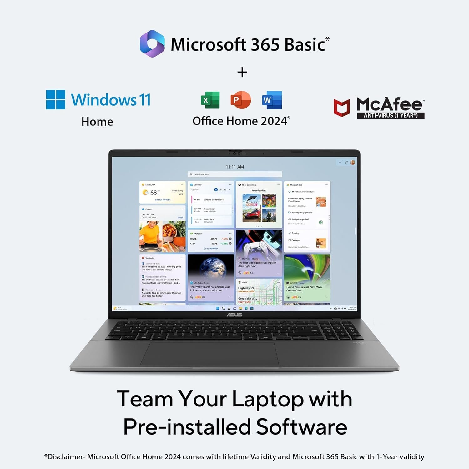 ASUS Vivobook S16,14th Gen, Intel Core 5-210H,Metallic Design Laptop(Intel UHD iGPU/16GB RAM/512GB SSD/FHD+/16""/144Hz/Windows 11/M365 Basic(1Year)*/Office Home 2024/Matte Gray/1.7Kg) S3607VA-RP113WS - Image 3