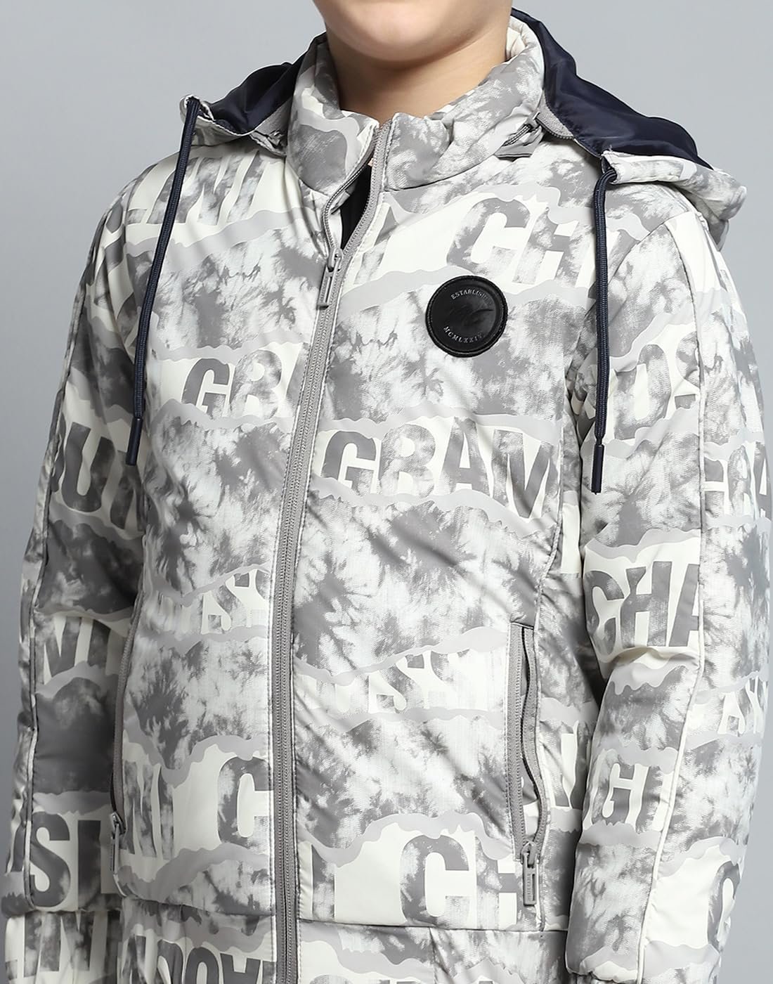 Monte Carlo Boys Printed Grey Detachable Hood Full Sleeve Jacket - Image 9