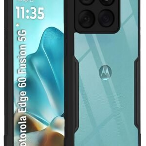 Moto Edge 60 Fusion 5G Back Cover Case | Ultra Hyrbid | Full Camera Protection | Raised Edge | Crystal Clear Transparent Bumper Case (Black)