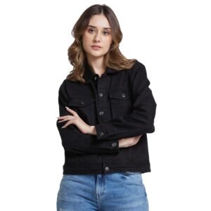 Spykar Women Black Regular Fit Classic Collar Denim Jacket