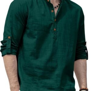 Zombom Men’s Solid Cotton Blend Straight Kurta Shirt, Regular Fit Full Sleeve Short Kurta Shirt