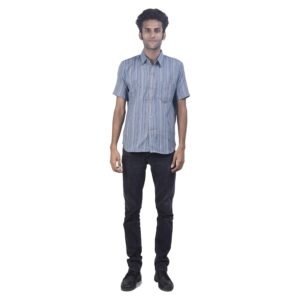 Tribes India Handmade Mens’ Cotton Blue Full Length Shirt (1STXMENMP01599-1)