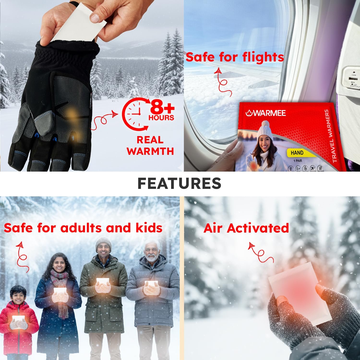 WARMEE Hand Warmers (Pack of 6 Pairs )| Air-Activated Self Heating Warmers | 8+ hours Long-Lasting Heat | Safe, Natural & Disposable Heat Packs for Winter, Travel, Camping & Outdoor Use - Image 6