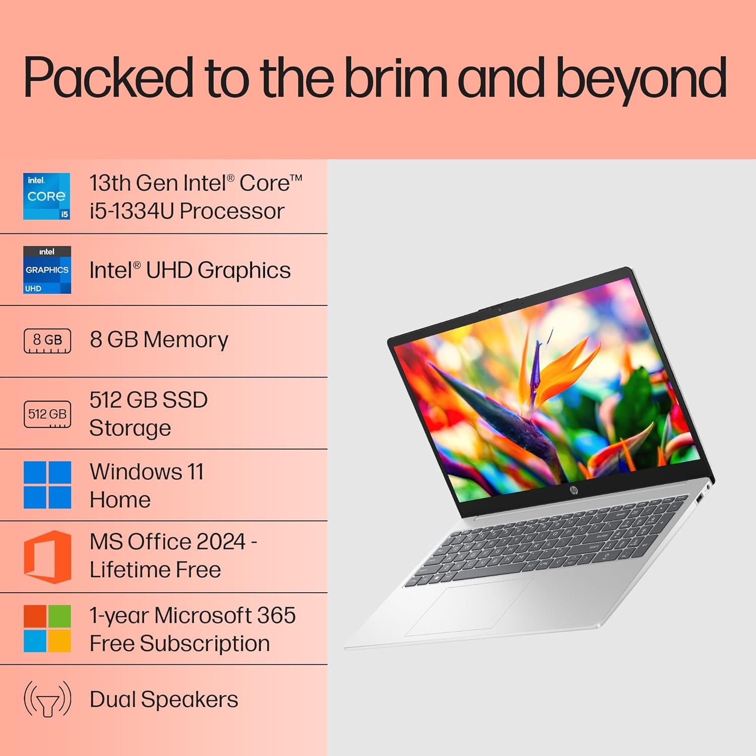 HP Windows 11 Home 15,13Th Gen Intel Core I5-1334U(8GB DDR4,512GB SSD),Anti-Glare,Micro-Edge,15.6''/39.6Cm,FHD,Silver,1.59Kg,Fd0466Tu,Intel Iris Xe,FHD Camera W/Privacy Shutter,Backlit Laptop - Image 3