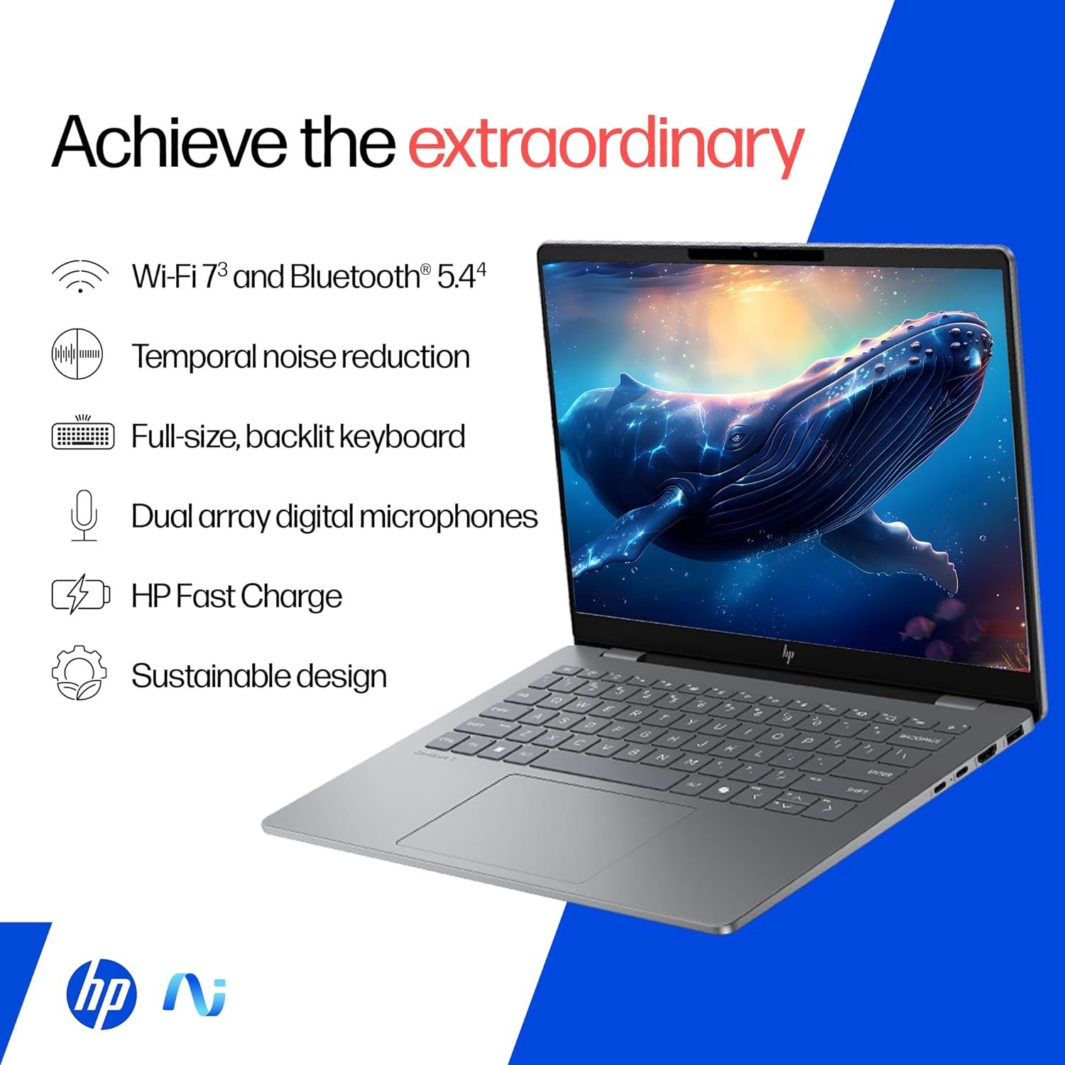 HP OmniBook 7 OLED, Intel Core Ultra 7 255H (32GB LPDDR5,1TB SSD), 3K, 0.2 ms, Micro-Edge, 14''/35.6cm, Win 11, M365, Office 24, Meteor Silver,1.5kg, fr0116TU, 5MP Camera w/Shutter, Backlit AI Laptop - Image 13