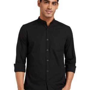 Amazon Brand – Symbol Men’s Cotton Shirt | Chinese Collar | Casual | Plain | Full Sleeve | Summer – Regular Fit (Available in Plus Sizes)