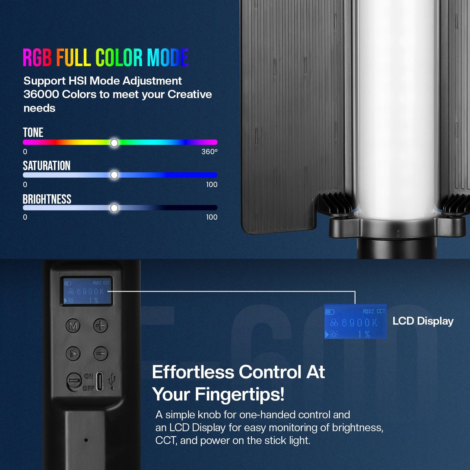 HIFFIN HF-600 RGB LED Light Stick for Photography, Photography Light with RGB CCT HSI Mode, 2500K-9900K Adjustable, 25 Fx Light Effect, Power 25W, Barndoor, 5200mah Battery for YouTube, Photoshoot - Image 5