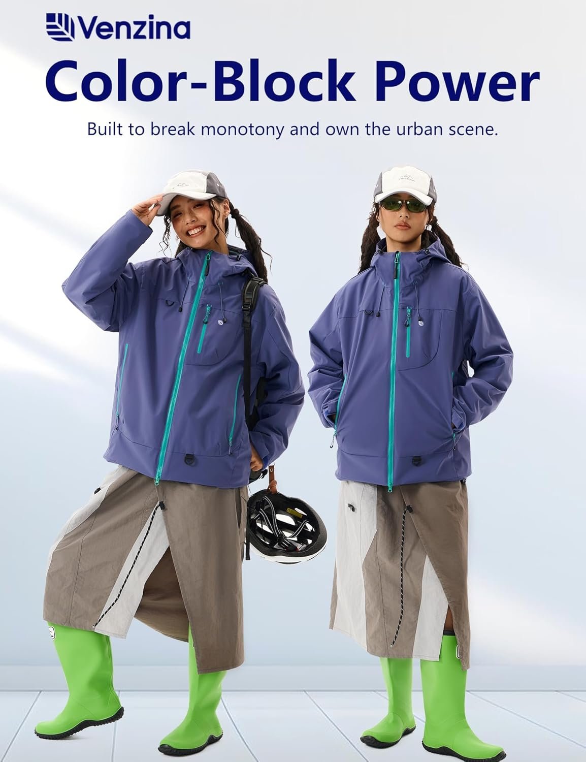 Women's Fashionable Fitted Waterproof Jacket, Stylish Color-Block Windbreaker, Versatile for Daily Commute, Travel, and Outdoor Activities I Unisex Couple Jacket - Image 3