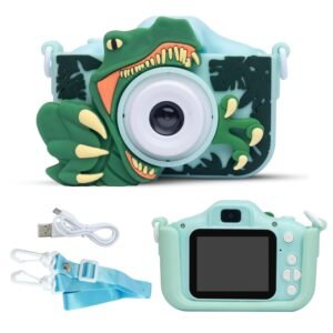 Kids Digital Camera 1080 Pixels HD Dinosaur Mini Video Camcorder For Boys & Girls, Age 4, 5, 8-10| 2-Inch HD Screen, Selfie | Child-Safe Design | Expandable Up To 32GB (Green)
