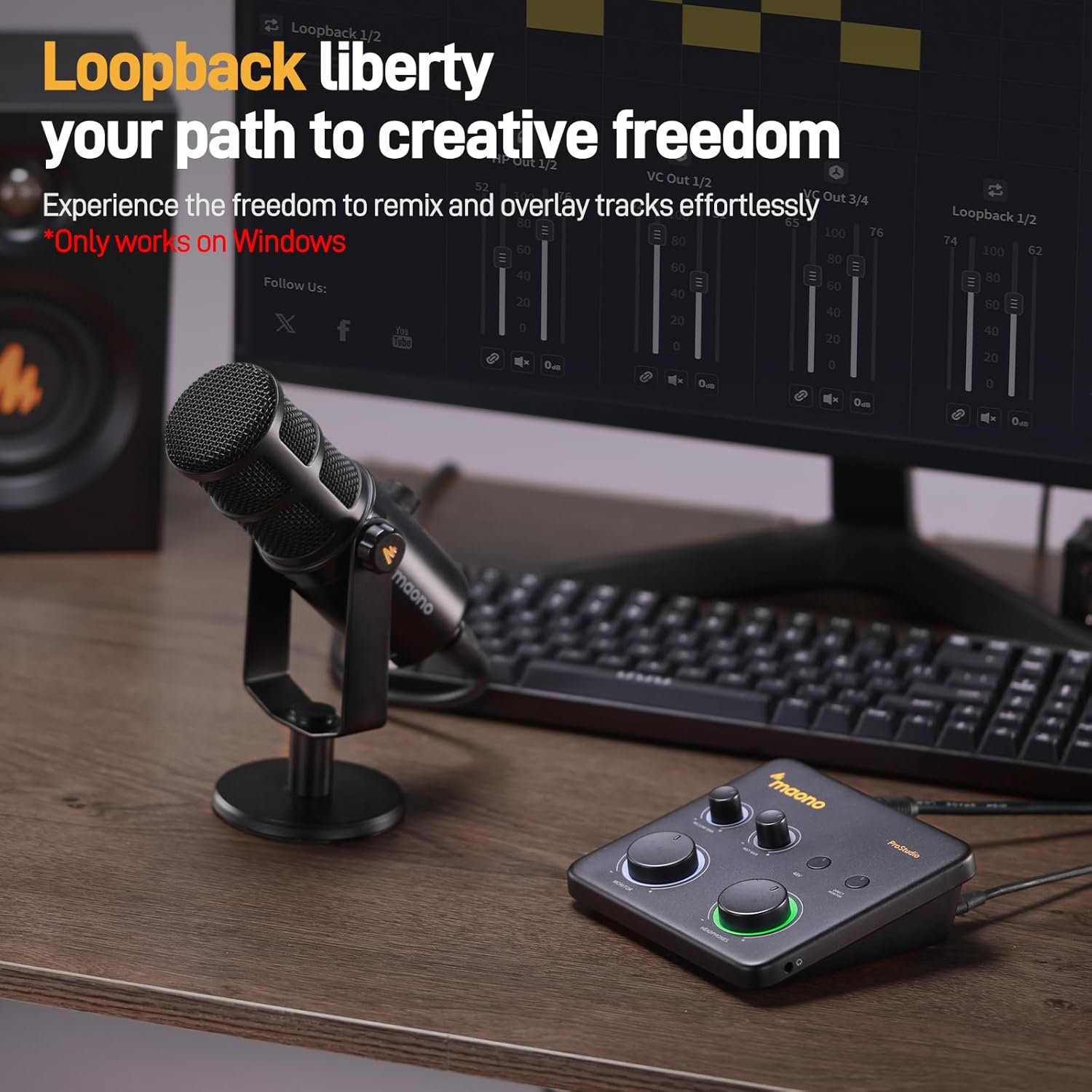 MAONO Audio Interface for Recording Studio: Audio Mixer with 24-bit/192kHz Routing Software, LOOPBACK ASIO Driver for Recording Music, Home-Studio, Podcast Setup, Guitar, DAW(PS22 Lite Black) - Image 5