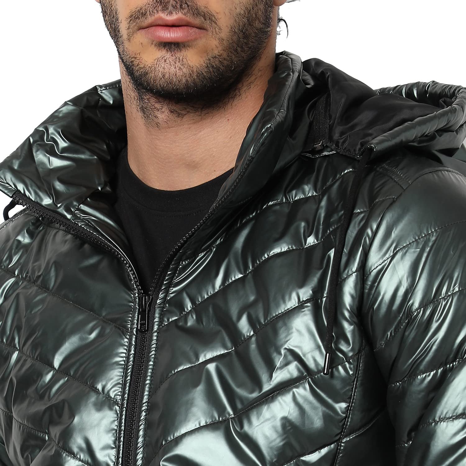 Campus Sutra Men's Quilted Puffer Jacket With Contrast Striped Sleeve For Casual Wear | Hood Neck | Long Sleeve | Zip Closure | Polyester Jacket Crafted With Comfort Fit For Everyday Wear - Image 7