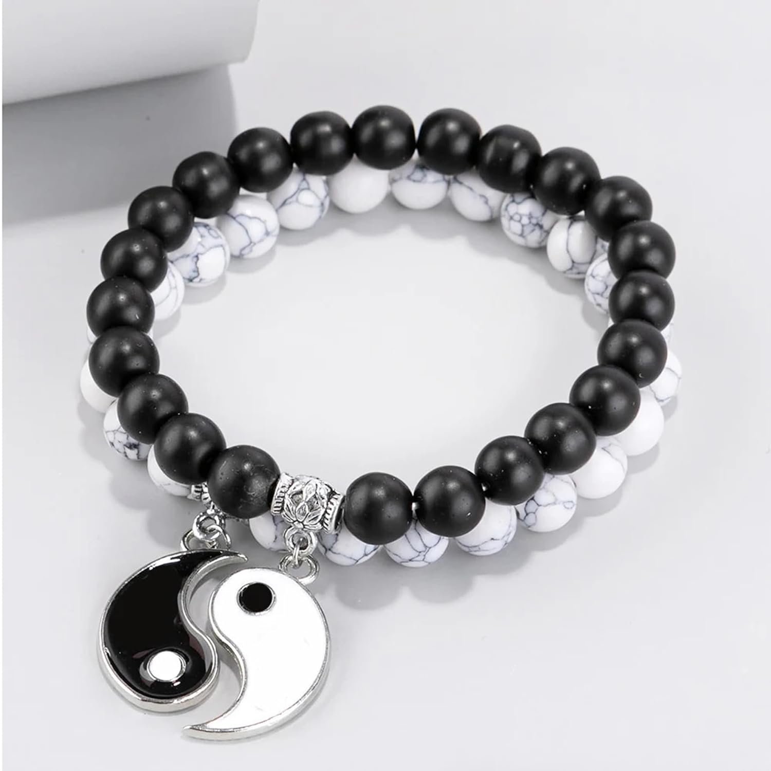 Fashion Frill Couple Bracelets Black & White Onyx Stretchable Wrist Band Bracelet For Women Men Boys Girls Love Gifts Friendship Promise Bracelets - Image 6