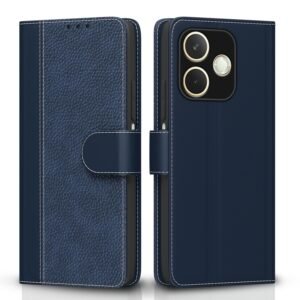 Amazon basics Flip Cover for Oppo A5 Pro 5G | Leather Finish | Wallet Stand and Shock Proof | Complete Protection Flip Case (Blue)