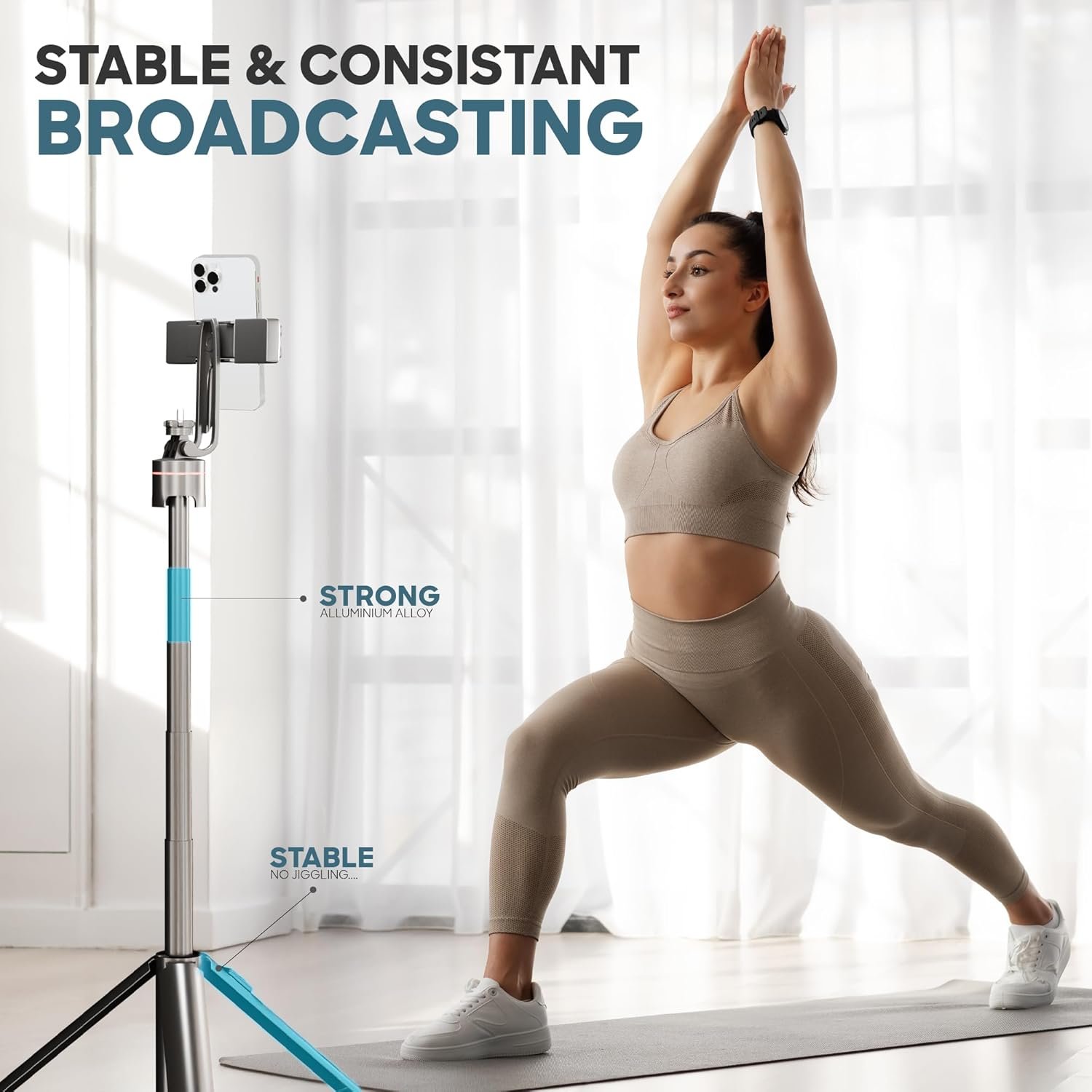 NEWDRU LumiTripod Adjustable Tripod with LED Lights - 360° Rotation & 8 Telescopic Rods | Bluetooth Remote - Selfie Stick with Tripod Stand for Vlogging, Makeup, Photography & Video - Image 5