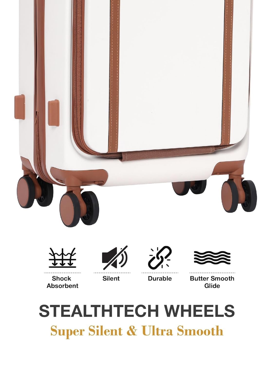 Fur Jaden The Wayfarer 55cm Cabin TechPro Polycarbonate Suitcase I USB-C Charging Port I Laptop Compartment I 8 Silent Shock Absorbing Wheel I TSA Lock I Aviation Grade Trolley (Oyster White, TechPro) - Image 4