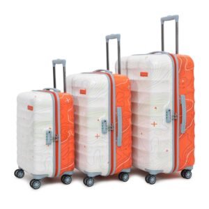 uppercase Topo Artistic_Skate_Wheel 8 Wheel Trolley Bag Set Of 3 (Small,Medium,Large)|Hardshellsided Polycarbonate Luggage|Tsa Lock&Anti-Theft Zippers|Cabin&Check-In Luggage|(Orange&White),H-75.5 cms