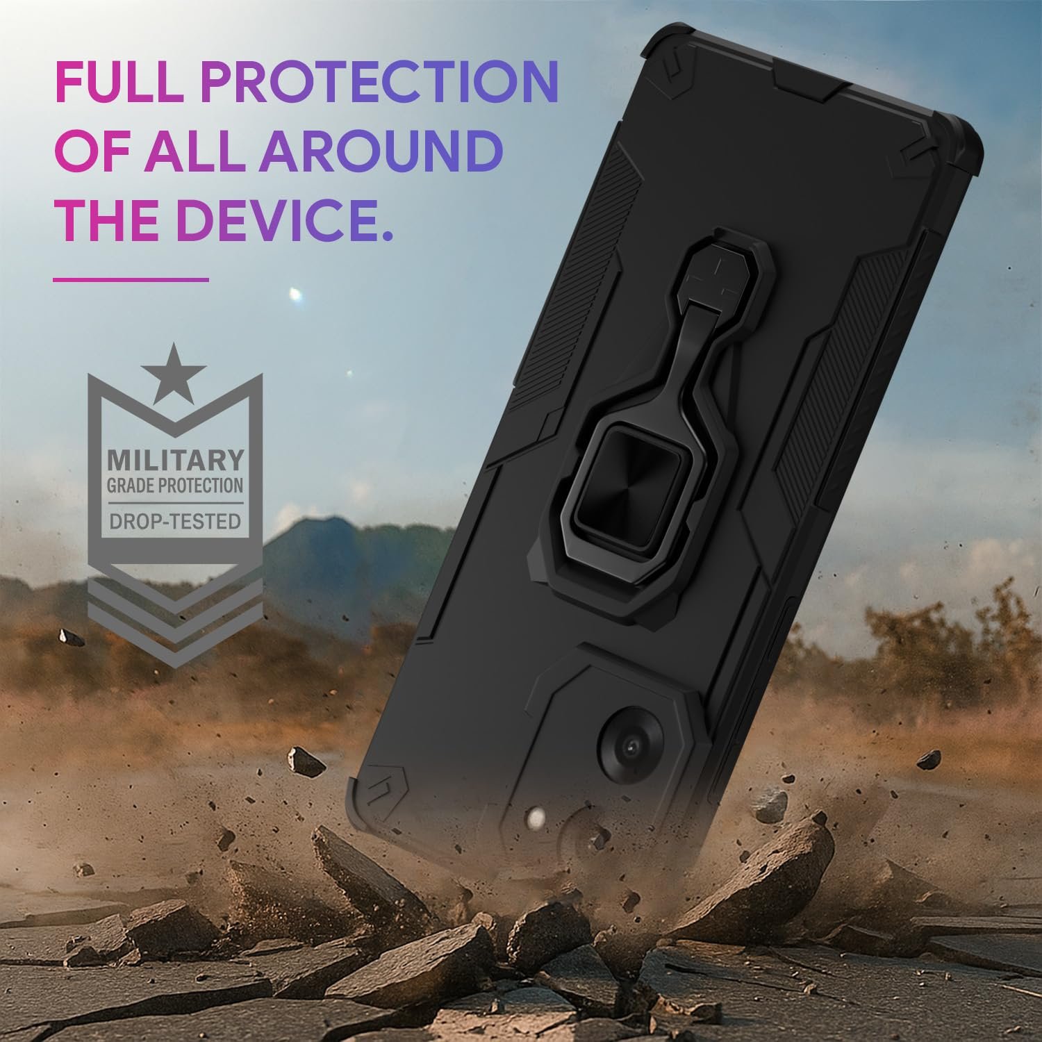 Amazon Basics Tough Armor Back Cover for Oneplus Nord CE 5 5G | Kickstand & Raised Edges | 360° Full Camera Protection Bumper Case (Black) - Image 3