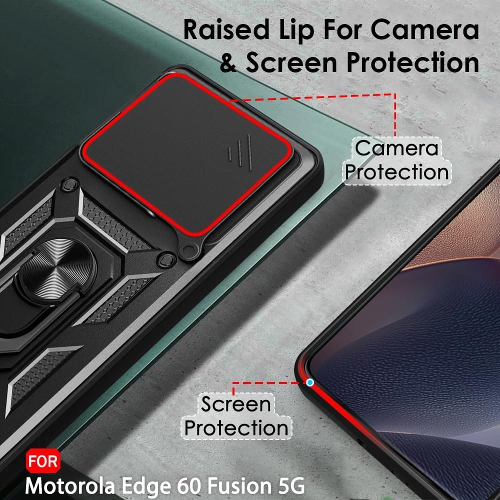 Luxe® Back Cover for Motorola Edge 60 5G / Motorola Edge 60 Fusion 5G | D10 Tough Armor Case | Sliding Camera Shield | 360° Protection | Kickstand Ring Holder | Military-Grade Shockproof Bumper Case - Image 7
