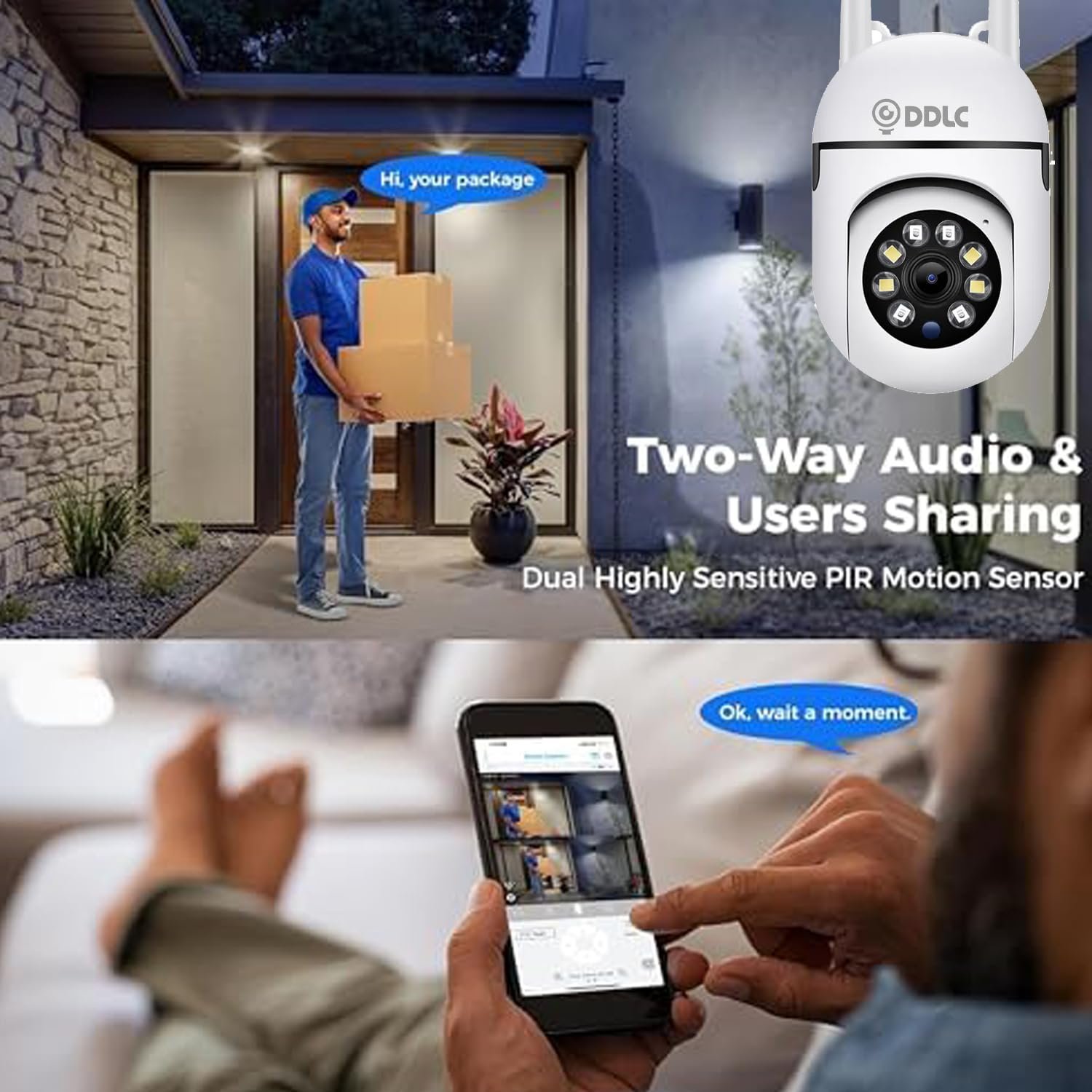 DDLC Indoor Camera Wireless, Security Camera WiFi & 2.4ghz, 1080p Security Cameras Wireless Outdoor/Indoor Full Color Day and Night, Motion Detection, Dome Surveillance Cameras 360° View (Mini ptz) - Image 4