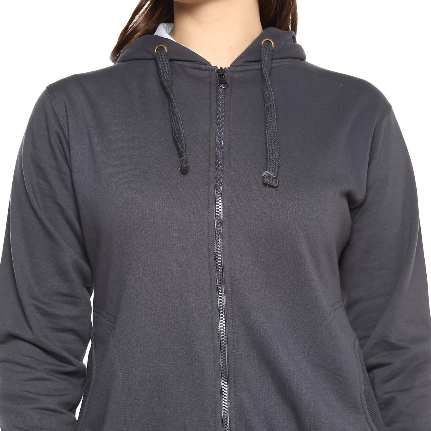 Alan Jones Clothing Women's Solid Zipper Hooded Sweatshirt | Front Zip, Ribbed Hem, Lined Hood, Casual Winter Wear - Image 5