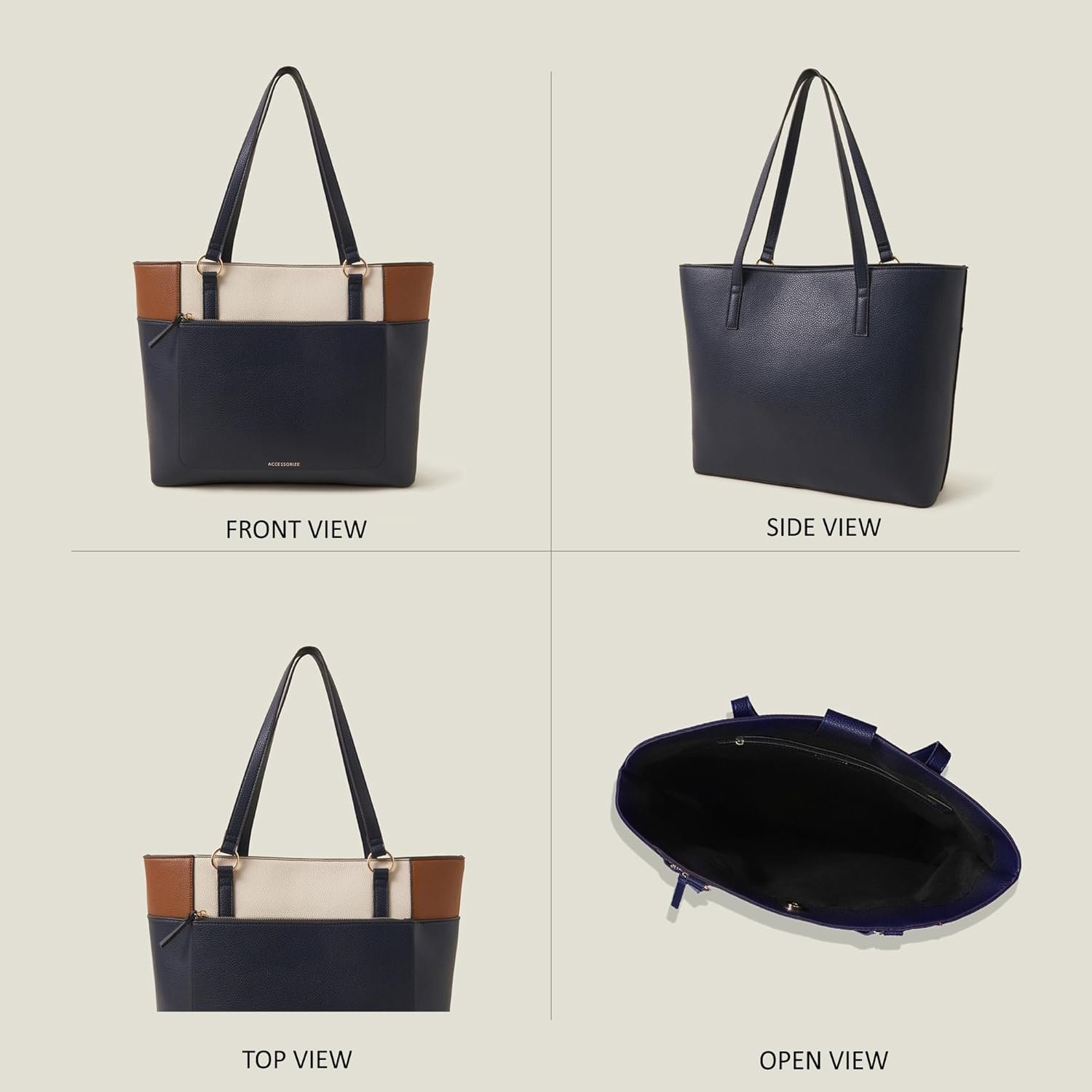 Accessorize London Women's Colour Block Navy Blue Structured Tote bag |Fits Upto 14 Inch Laptop| Tote Laptop Bag for Work | Ladies purse | Stylish Shoulder Bag | Gift For Women - Image 5