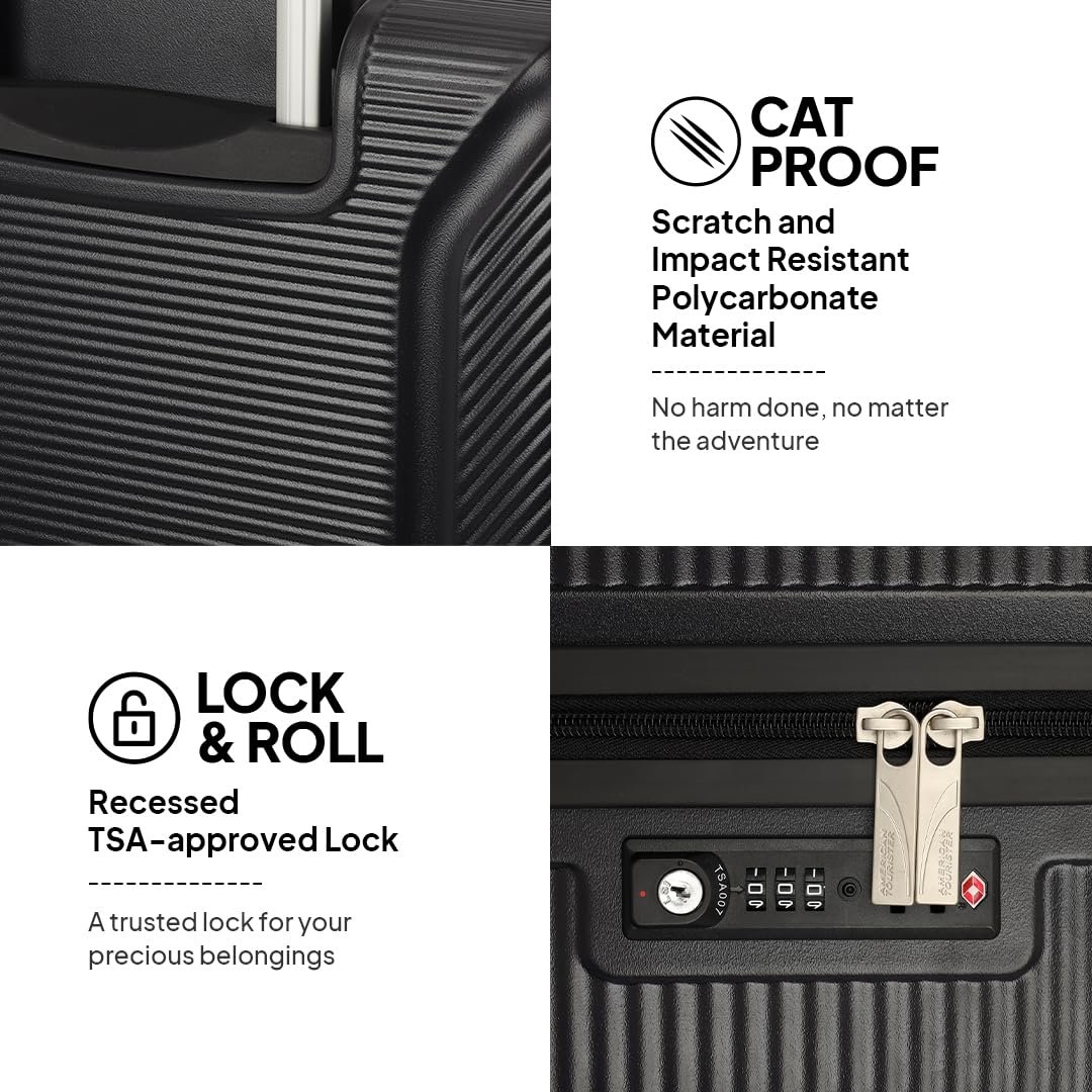 American Tourister Medium Robotech with TSA Lock & 8 Wheel, 67 CM Hard PC Check-in Suitcase for Travel/Trolley Bag for Travel/Travel Bag with Double Wheel for Women & Men - Black - Image 3
