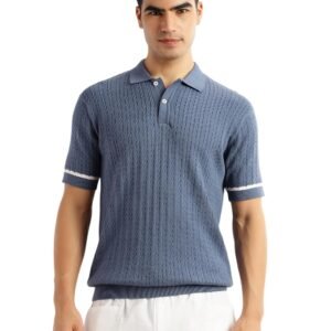 Thomas Scott Men’s | Regular Fit | Short Sleeves | Self Design | 100% Cotton | Button Closure | Dry Clean | Polo Collar | Knitted | T-Shirt