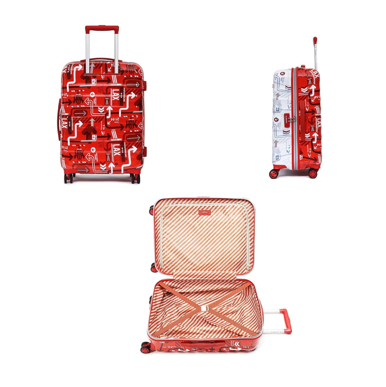 uppercase Polyester Jfk Duo|Inline Trolley Bag Set Of 2 (Small,Medium)|Hardshellsided Luggage|8 Wheel Cabin&Check-In Inline Trolley Bag|Combination Lock|Suitcase For Unisex|(White&Red),H-65.5 cms - Image 3