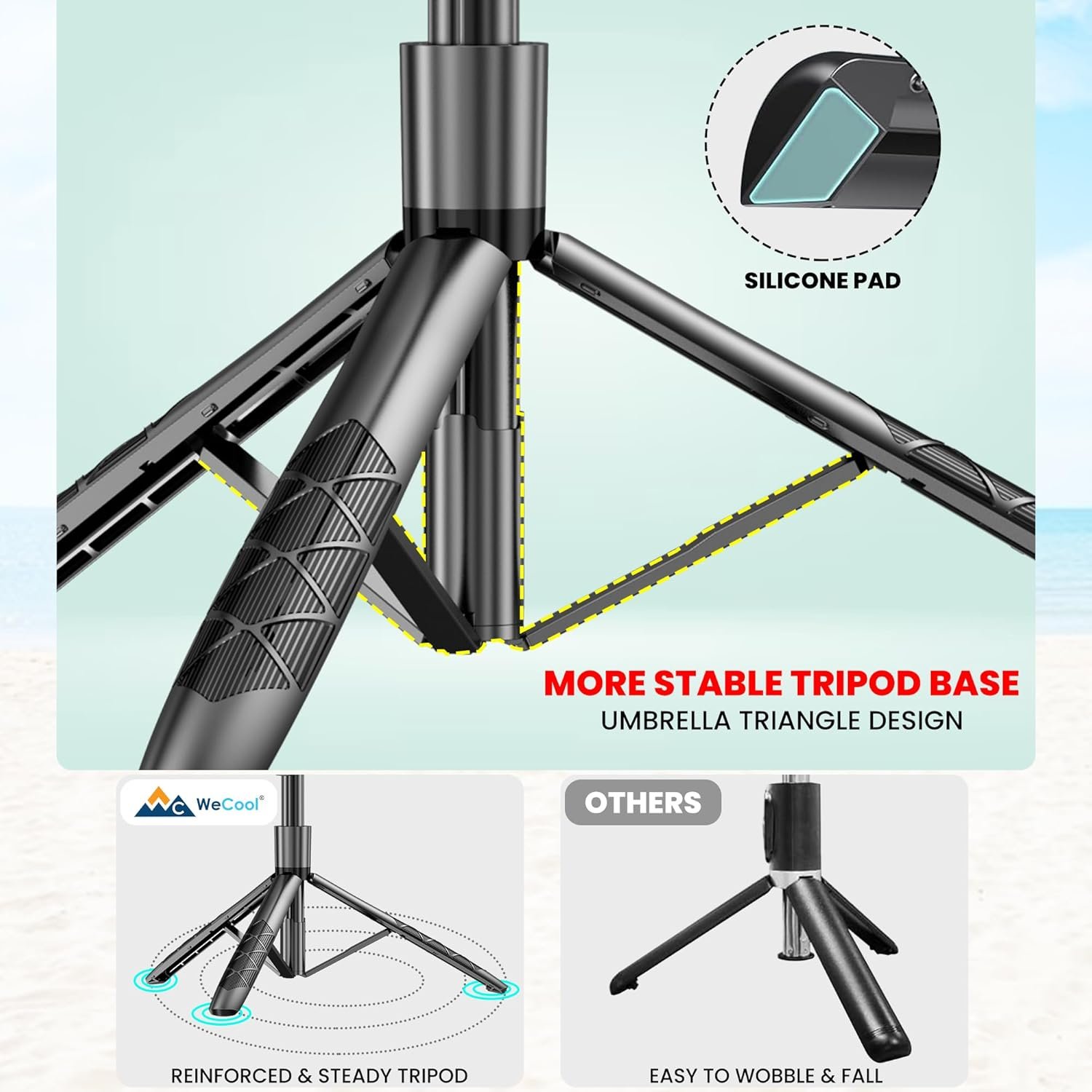 WeCool S5 Selfie Stick with Tripod Stand, 6section Telescopic Pole with 62in/158cm Long Stick, Ultimate Stability with 360°Rotating Handle & Reinforced Tripod Stand, Selfie Stick for Photos &Vlogging - Image 3