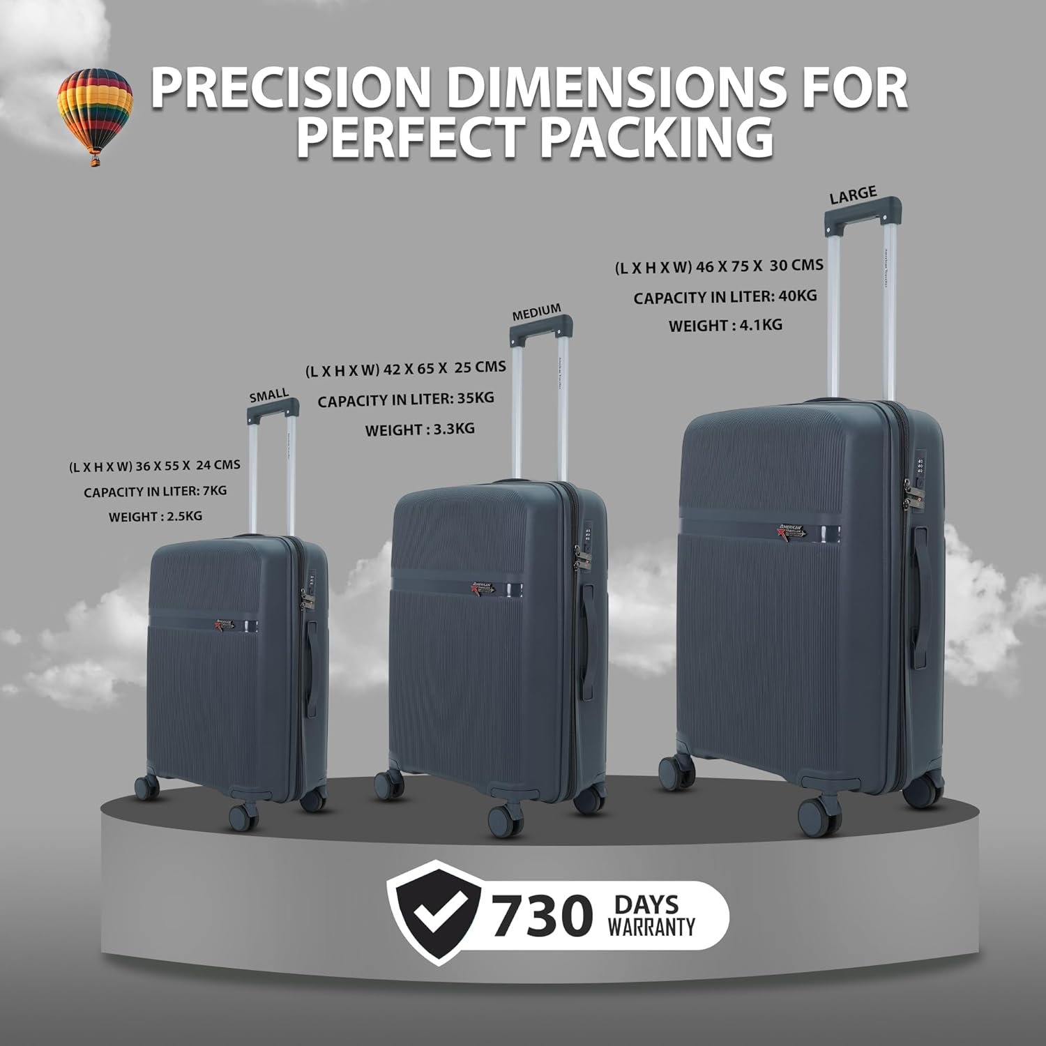 AMERICAN TRAVELLER Touris Fly Luggage Trolley Bag | Suitcase for Travel | Lightweight | Durable Polypropylene Hard Shell | 360° Spinner Wheels | TSA-Type Lock (28, Dark Grey) - Image 9