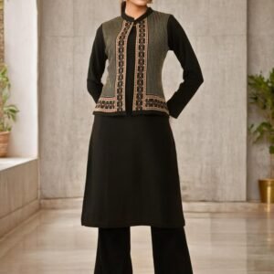 Soch Womens Black Acrylic Straight Winter Kurta with Jacket Overlay