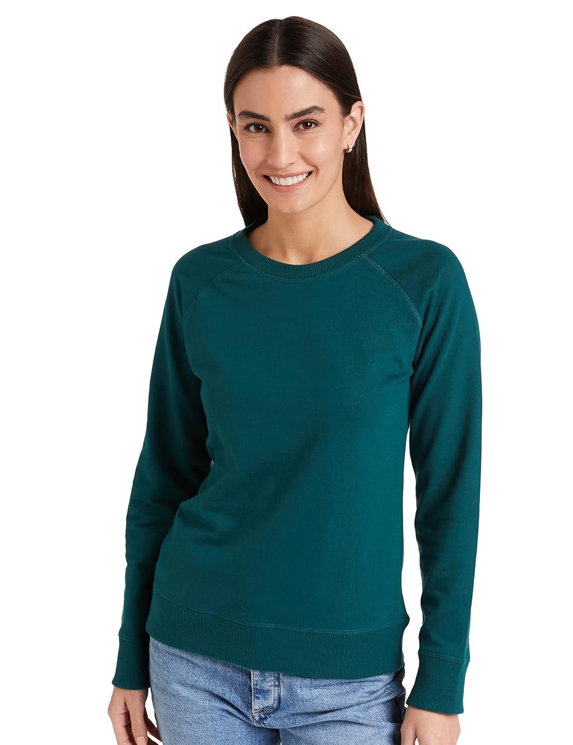 Amazon Brand - Symbol Women's Cotton Blend Round Neck Regular Fit Cropped Sweatshirt (Pullover) (Available in Plus Sizes)