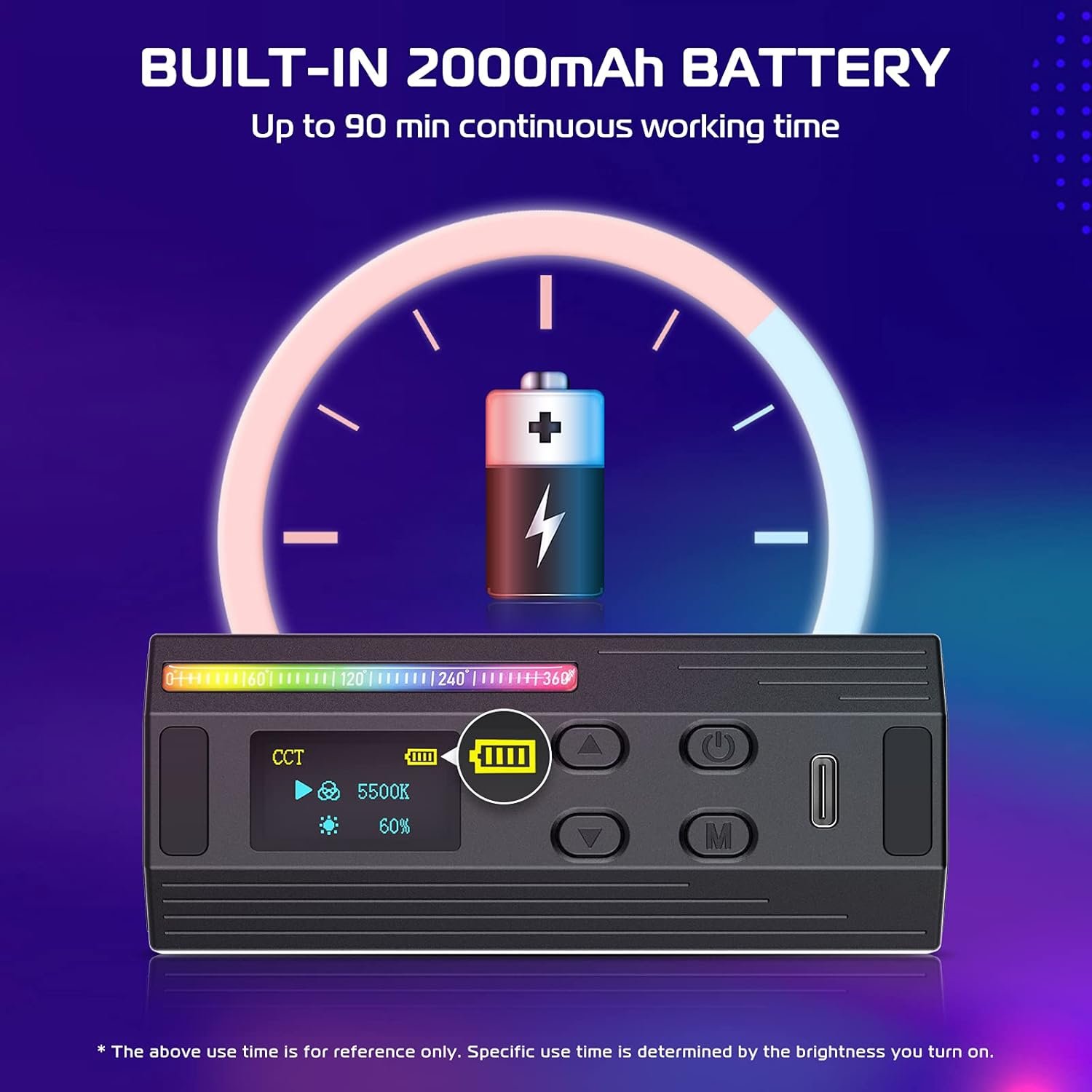 Ulanzi Handheld Light Wand, 360° RGB Led Video Light, 2000Mah Rechargeable Mini Light Stick, 2500-9000K Dimmable Camera Light W LCD, Support Magnetic Attraction, Black, (2637-Ca10) - Image 5