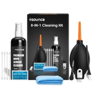 Sounce Professional 8-in-1 Cleaning Kit for Laptop, Tablet, Smartphone, Camera, Earbuds – Includes 100ml Cleaning Solution, Air Blower, Cotton Swabs, Suede Plush, Microfiber Cloth