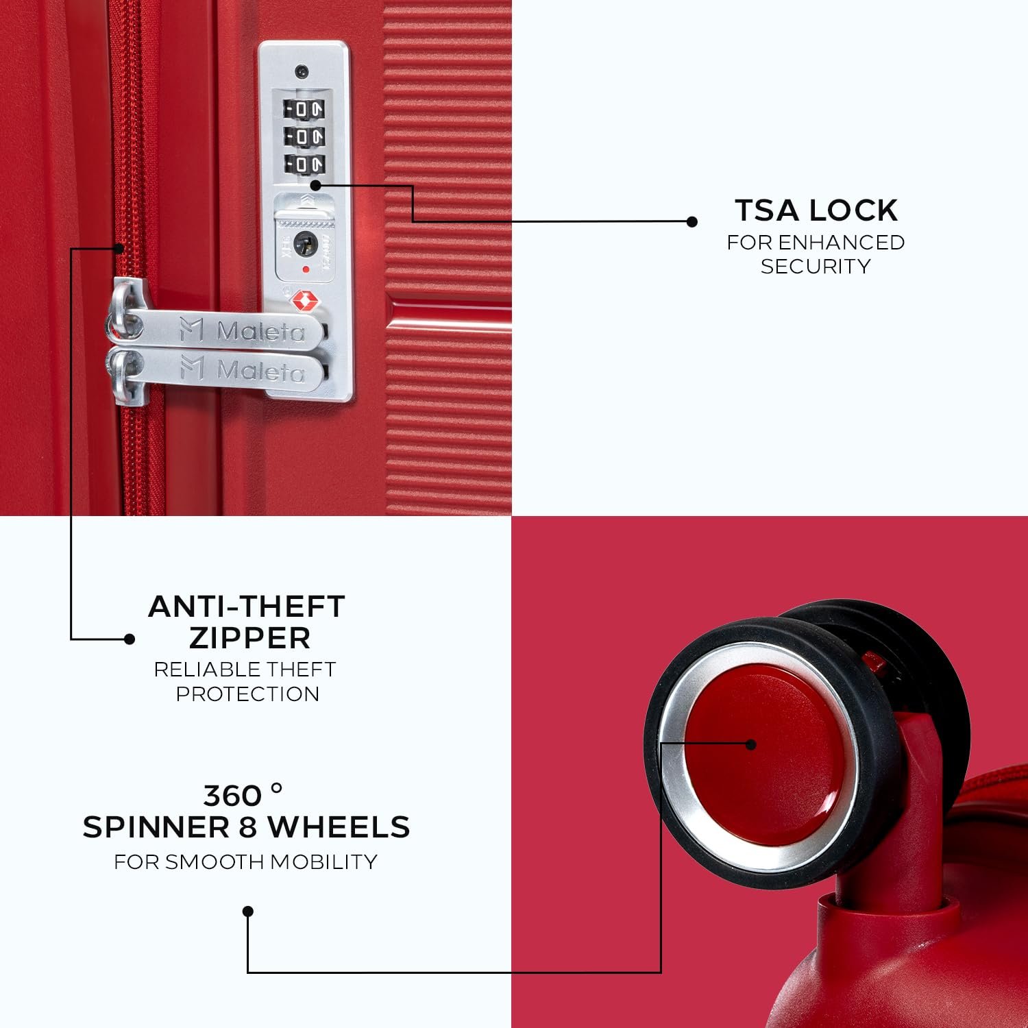 Maleta Pearl Set | Hardcase Luggage, TSA Lock| Trolley Bags for Travel | Luggage Bags for Travel | Suitcase (Set of 3 (Small+Medium+Large), Red) - Image 2