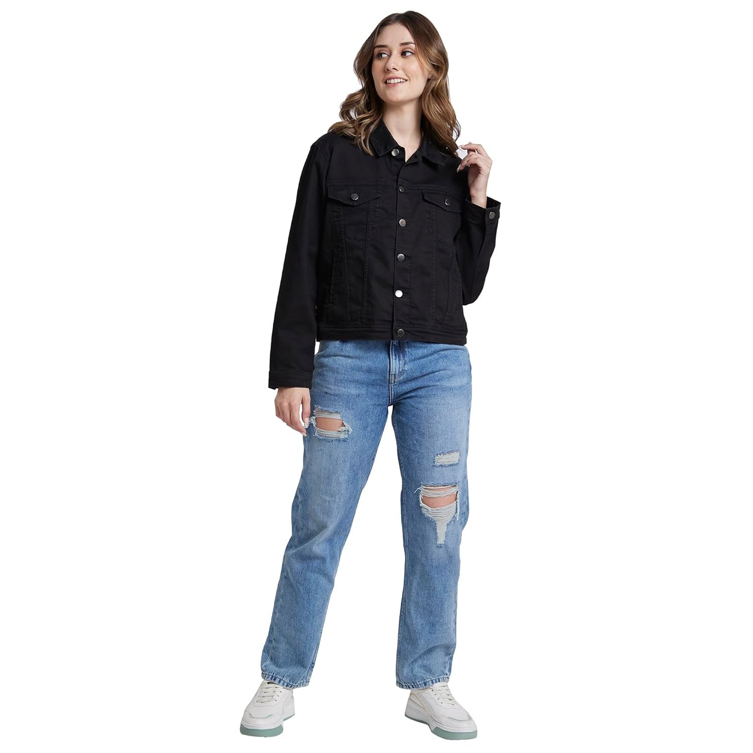 Spykar Women Black Regular Fit Classic Collar Denim Jacket - Image 2