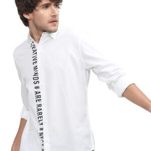 Highlander Men’s Slim Fit Casual Shirt | Typography Print | Button Closure | Trendy, Breathable & Comtable All-Day Wear