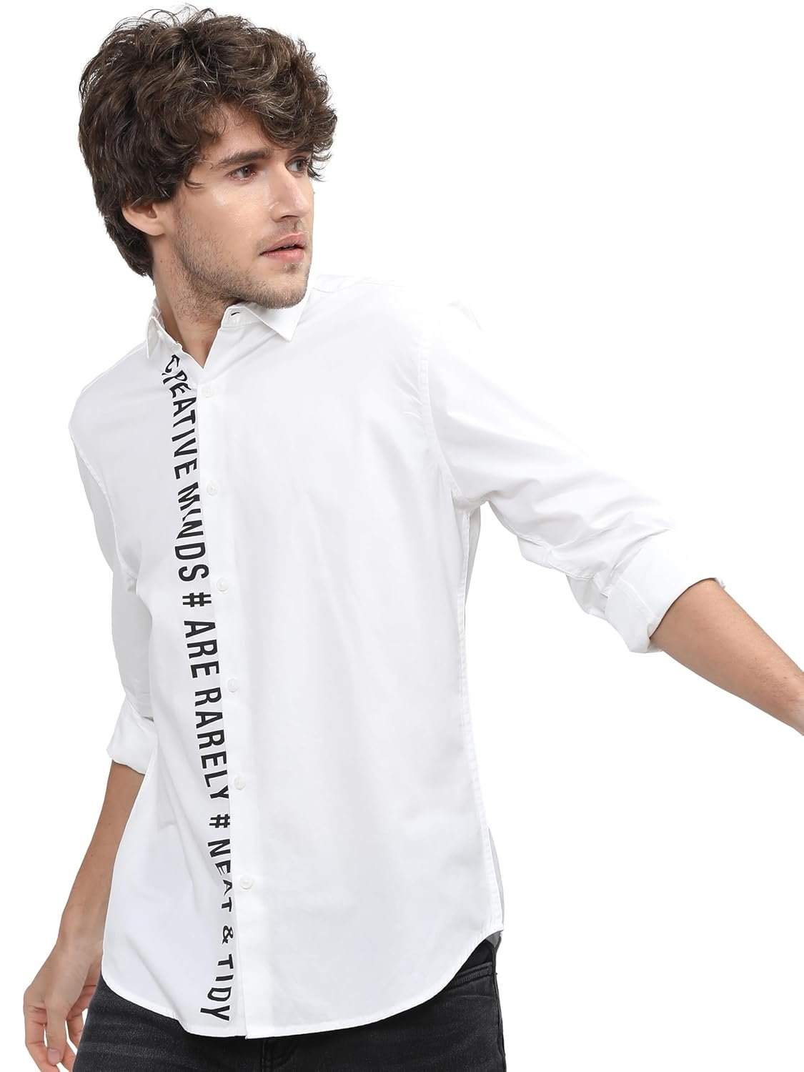 Highlander Men's Slim Fit Casual Shirt | Typography Print | Button Closure | Trendy, Breathable & Comtable All-Day Wear