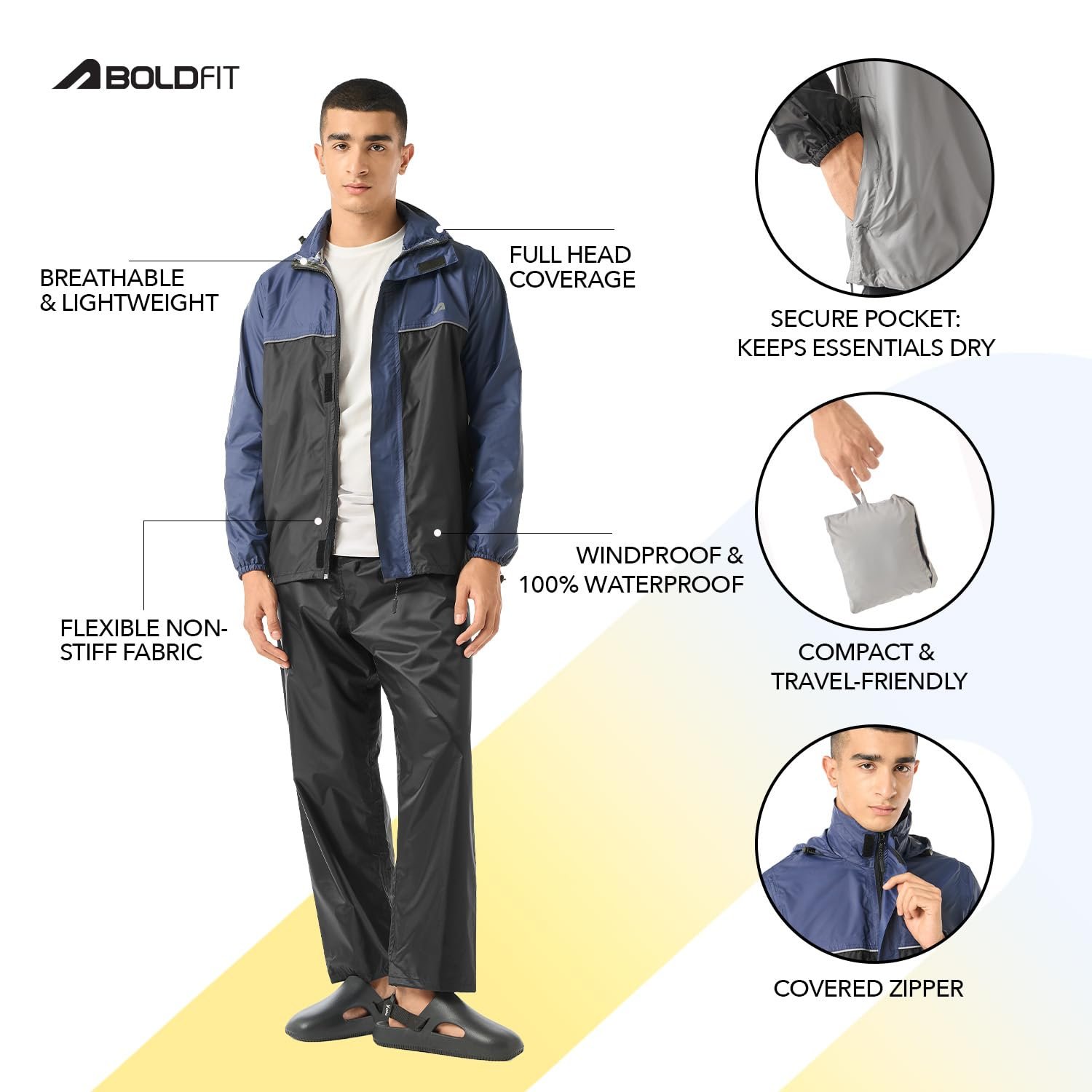 Boldfit All-Weather Raincoat for Men Waterproof Stylish,Breathable & Waterproof Gear for Heavy Rains,Hiking,Trekking & Everyday Use Hood Rain Jacket for Women with Utility Pockets & Reflective Trim - Image 7