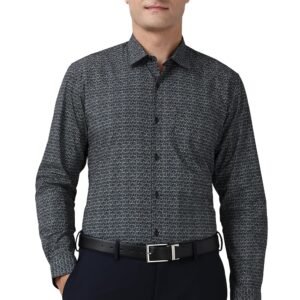 Peter England Men’s Printed Formal Shirt with Geometric Bloom Pattern – 100% Cotton, Full Sleeves, Regular Fit