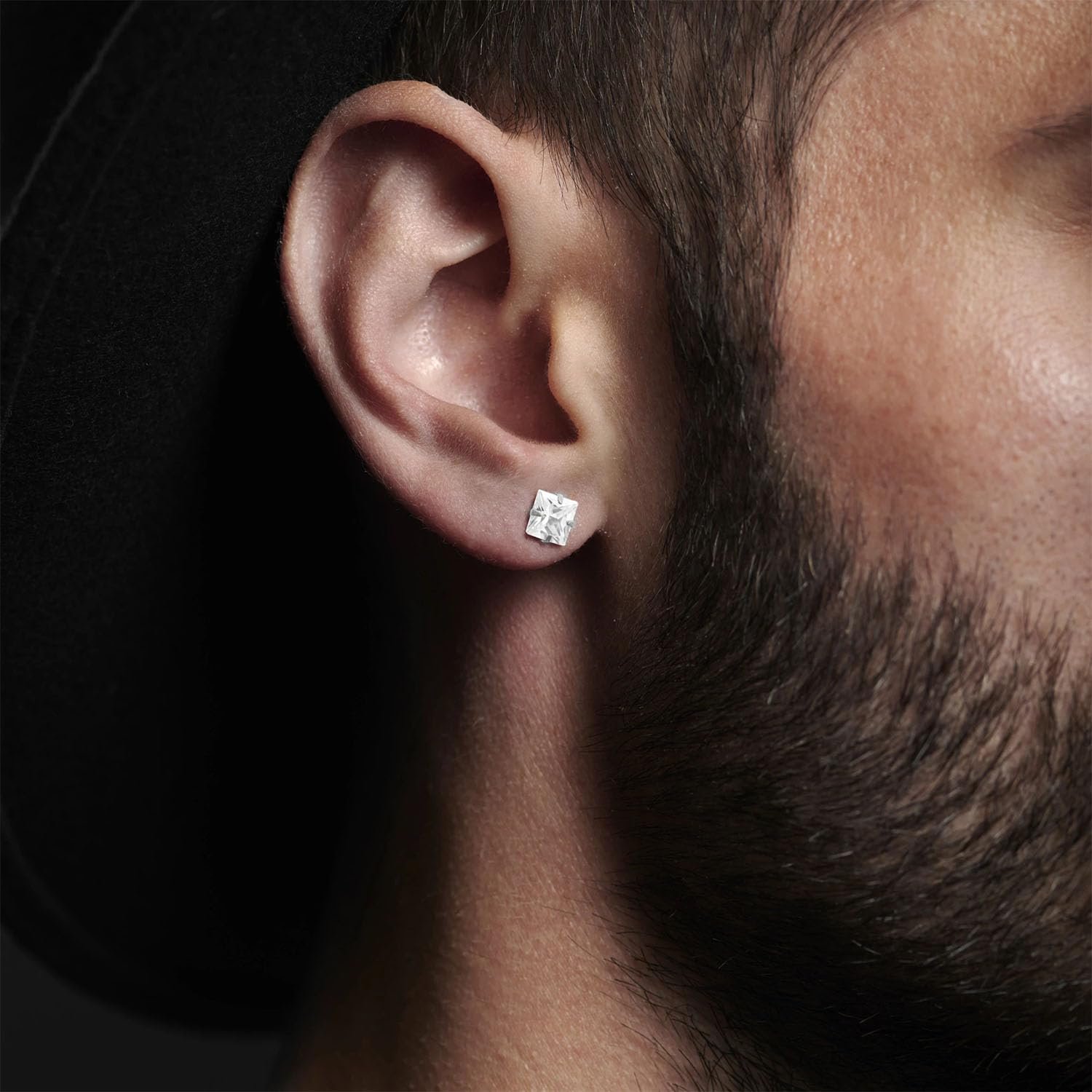 VAMA FASHIONS 18K Silver-Plated Trendy Square-Cut Minimalist Barbell Stud Earring with Brilliant CZ Stone Sleek Design Ear Stud For Mens - Image 2