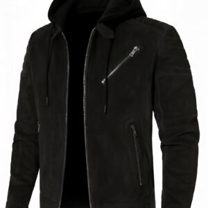 Blaq Ash Suede Jacket, Removable Hood, Multiple Zippers