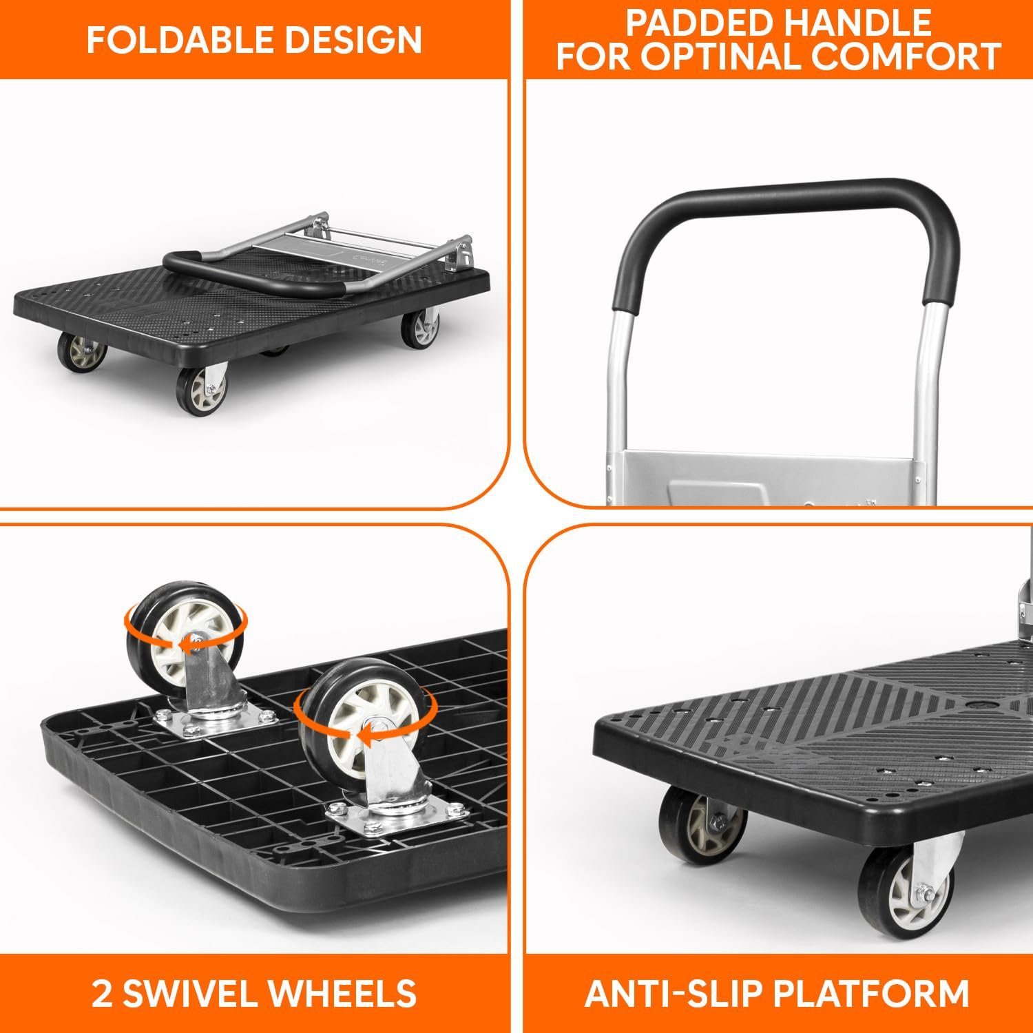 Corvids 500 Kg Portable Plastic Folding Hand Platform Trolley | 2-Year Warranty | Industrial Dolly Cart with 360° Rotating Wheels for Home and Warehouse Use… - Image 4